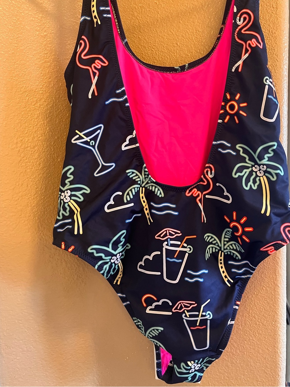 chubbies Navy One-Piece Swimsuit with Neon Tropical Icons - Picture 4 of 4